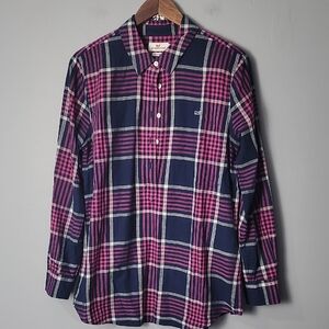 Vineyard Vines Blue Pink Casual Plaid Linen Blend Button Down Long Sleeve Shirt